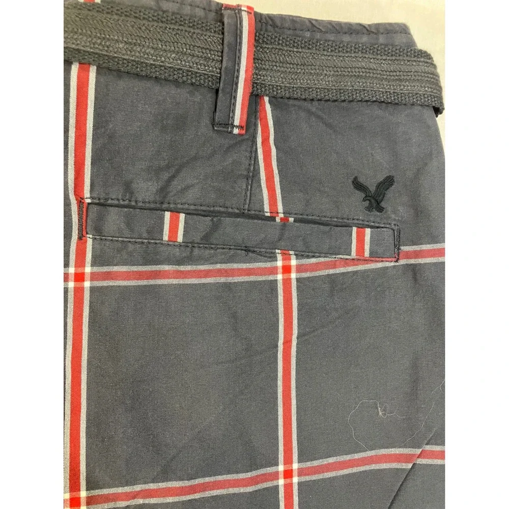 American Eagle Longboard‎ Plaid Shorts Mens 42 Navy Blue Red Belted New NWT